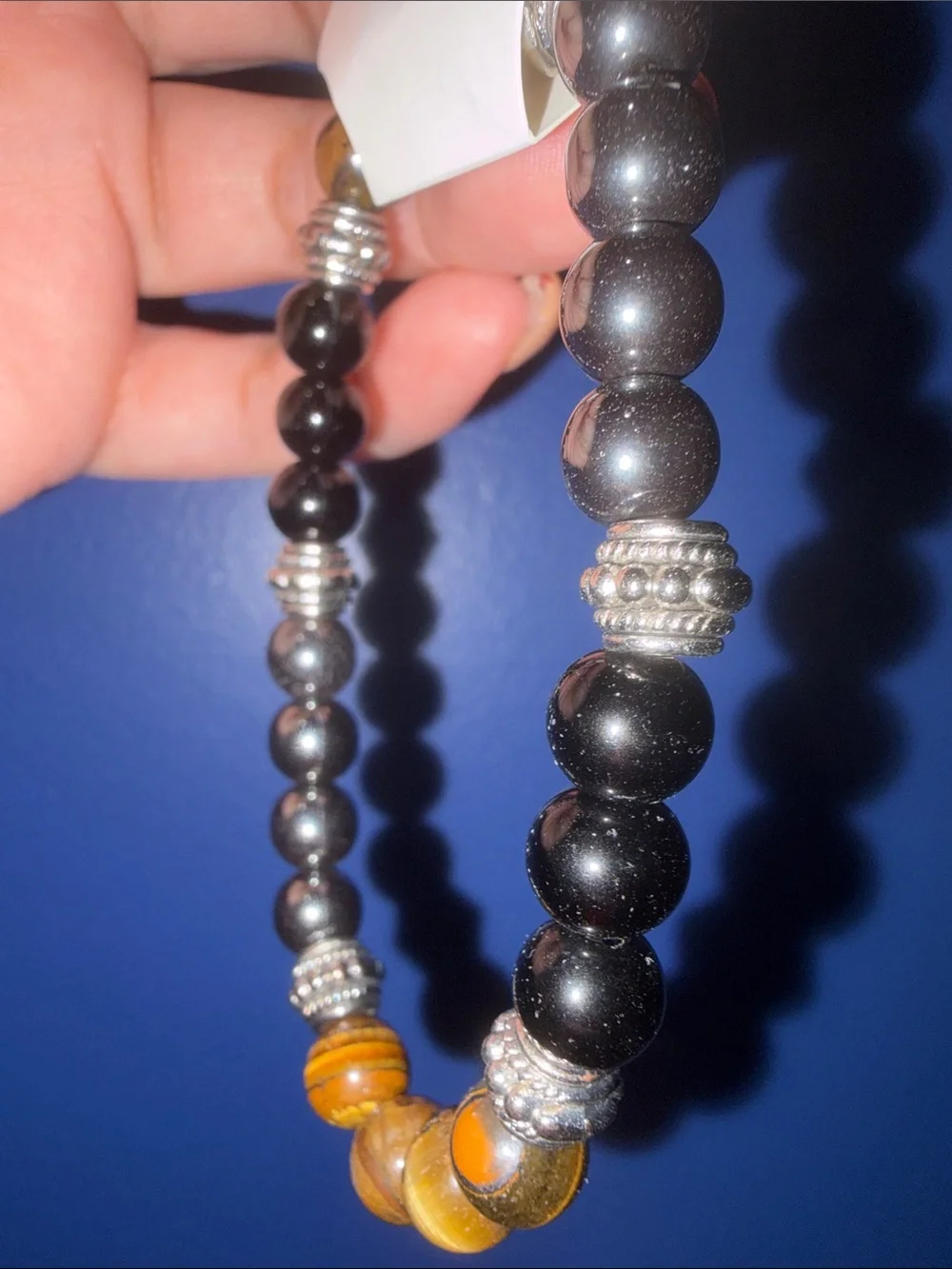 Beaded Bracelet with Tiger Eye and Black Stones NWT